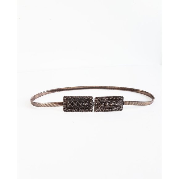 1980s Vintage Bronze Metal Skinny Belt Size 25" Bronze Gold Elegant Belt - Picture 10 of 10